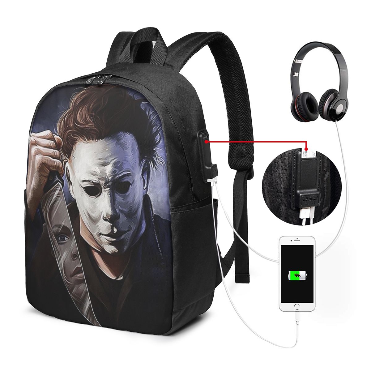 Women Bags College - Michael Myers Backpack Travel Notebook Bag