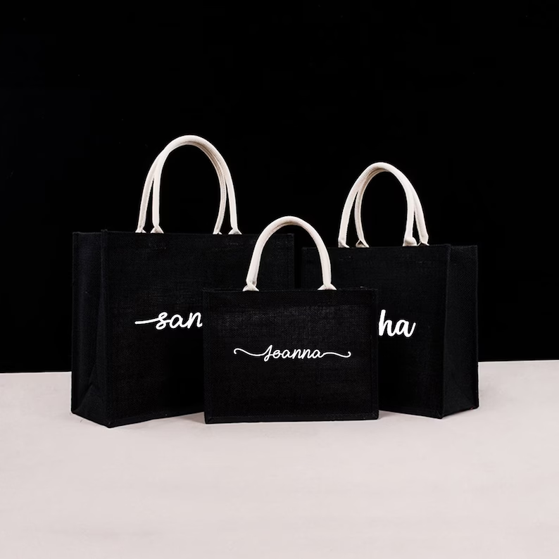 Personalized Black Burlap Tote - đánh giá và giá Women Bags Jute